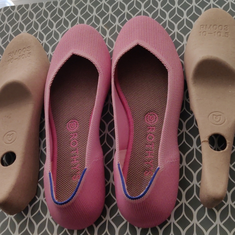 Rothy's Pink Flats with Blue Stripe